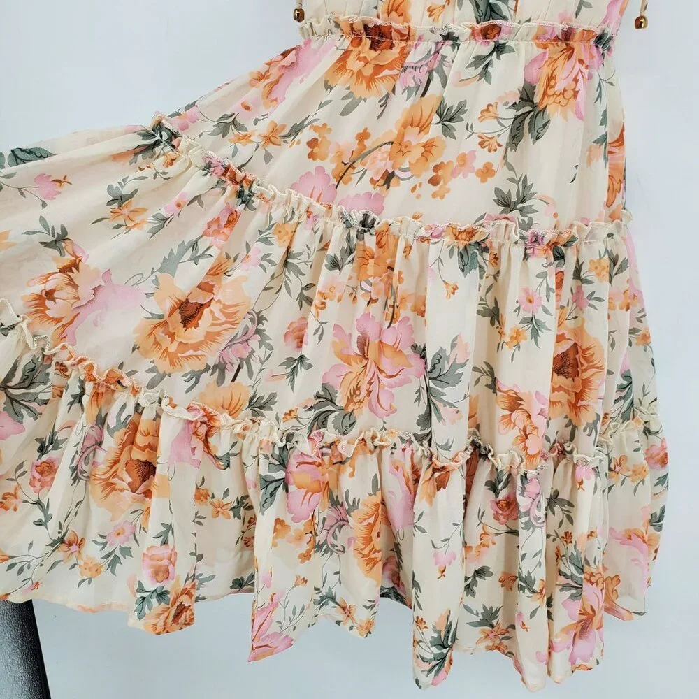 Saints + Secrets Floral Boho Feminine Babydoll Ruffle Tiered Floral Mini Dress S - Picture 7 of 8